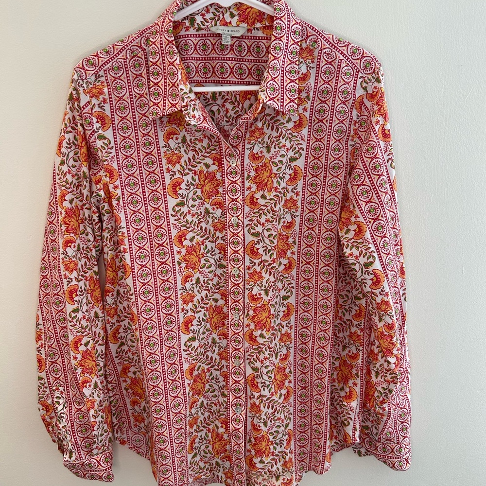 Lucky Brand Red and Orange Button Down Shirt